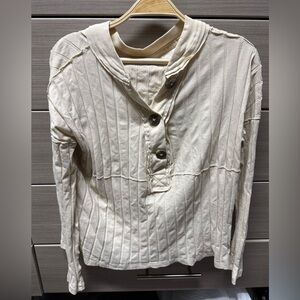 We The Free Off-White Ribbed Button-Up Top